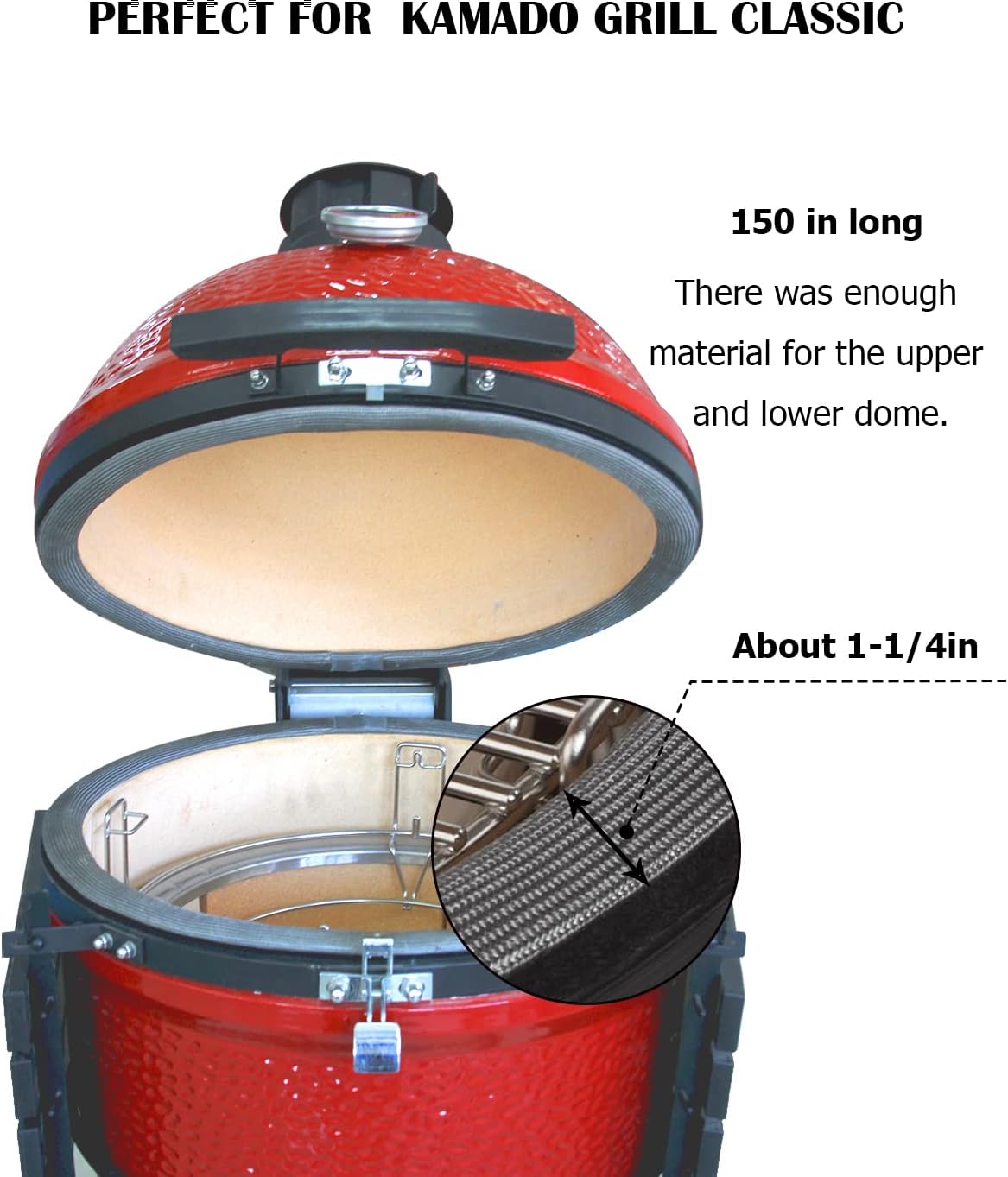 KAMaster Wire Mesh Gasket Kit Fit Kamado Grill Classic High Temp Fiberglass Gasket Replacement for Louisiana Grills BBQ Smoker Gasket Self Stick Felt 150 in Long