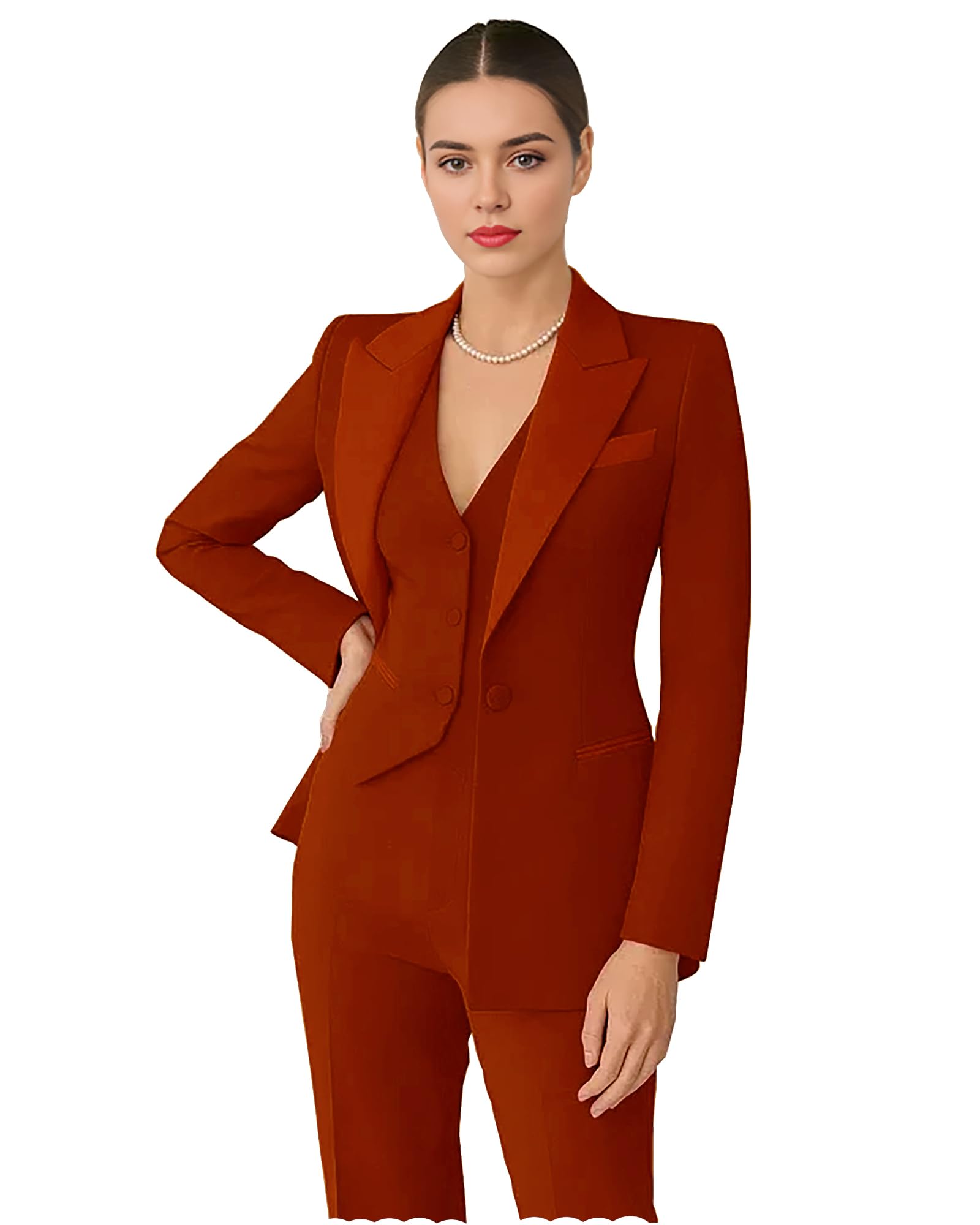 Womens Suiting Business 3 Piece Pant Suits for Women Peaked Lapel Womens Suit Casual Tuxedo Blazer Vest Pants