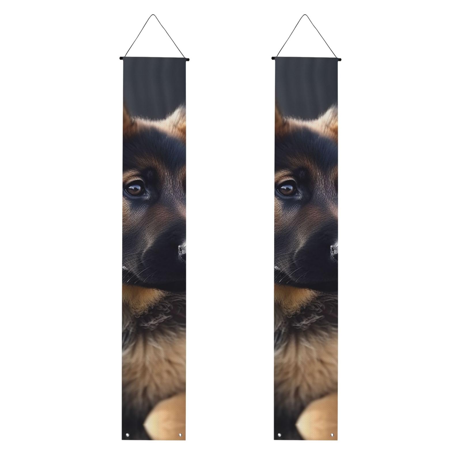 German Shepherd Puppy Porch Banner 2PCS, Summer Hanging Flag Party Porch Sign Front Door Hanging Decorations for Indoor Outdoor Holiday Yard Decor Wall Backdrop 71 x 12 Inch