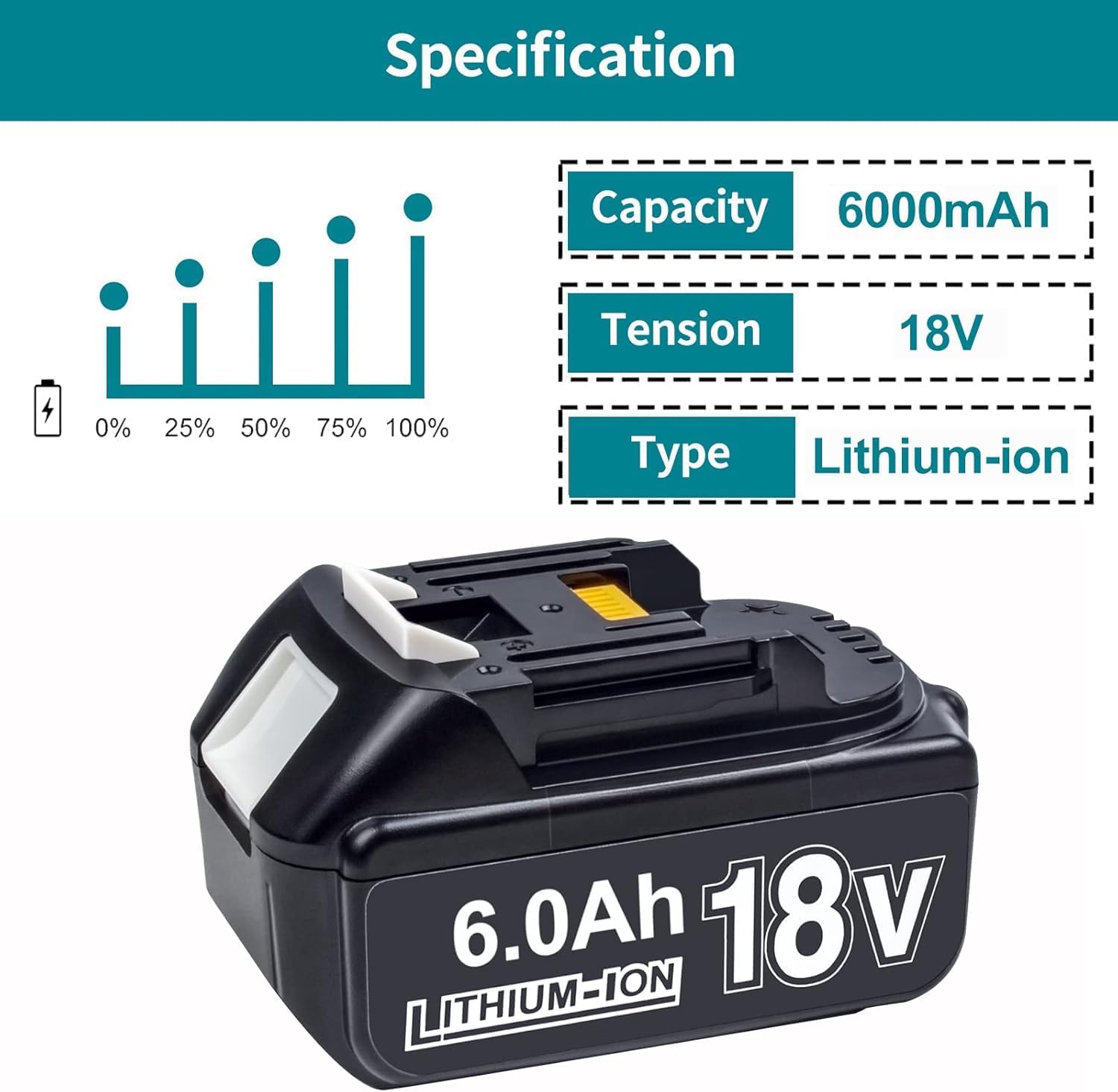 DTK 2Packs Replacement for Makita 18V 6000mAh Cordless Power Tools Battery BL1830B BL1820B BL1860B BL1850B BL1840B - Image 2