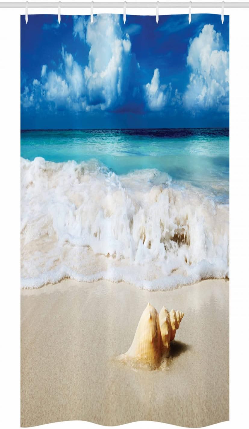 Ambesonne Seashells Stall Shower Curtain, Nautical Picture of Sunny Sandy Coastline Caribbean Ocean with Waves, Fabric Bathroom Decor Set with Hooks, 36" W x 72" L, Sand Brown