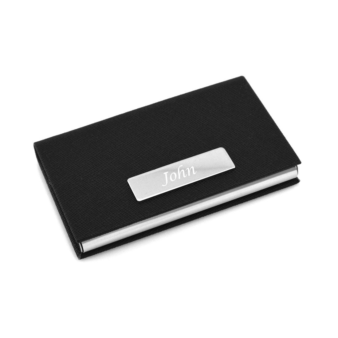 GIFTS INFINITY BC-23 Personalized Quality Pu Leather Business Card Holder - Free Engraving - Free Engraving (Black)