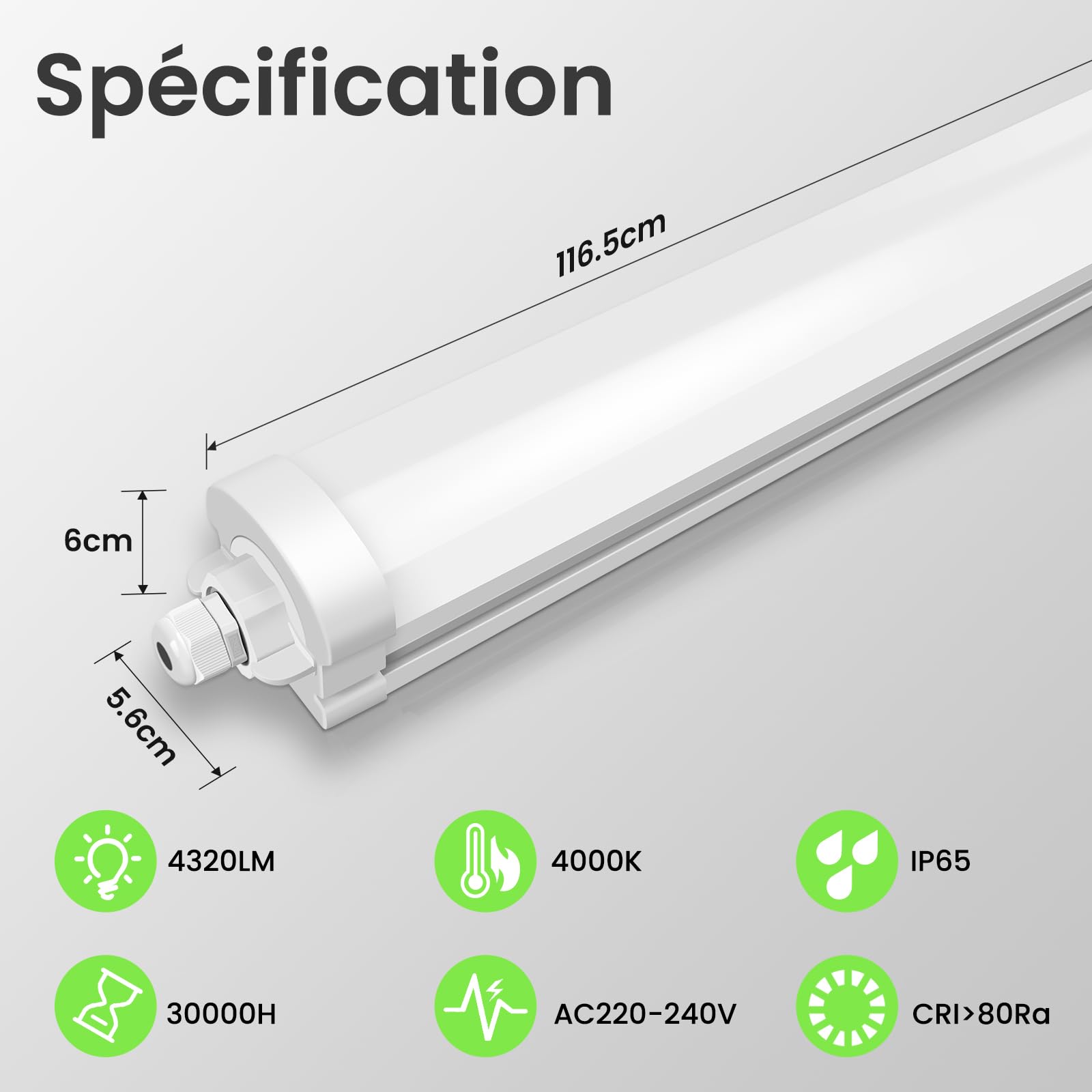 ALUSSO Lot de 2 Réglette LED 120 cm, 4000K IP65 Tubes pour bureau