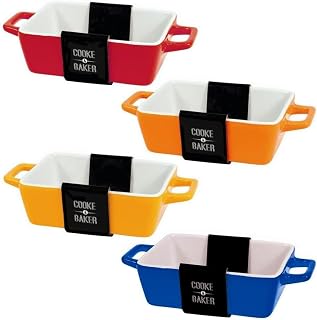 Set of 4 rectangle light colored small oven for table lasagna/piece/dish/tapas/baking dish (5 x 10 x 12 cm) of cooking and baker