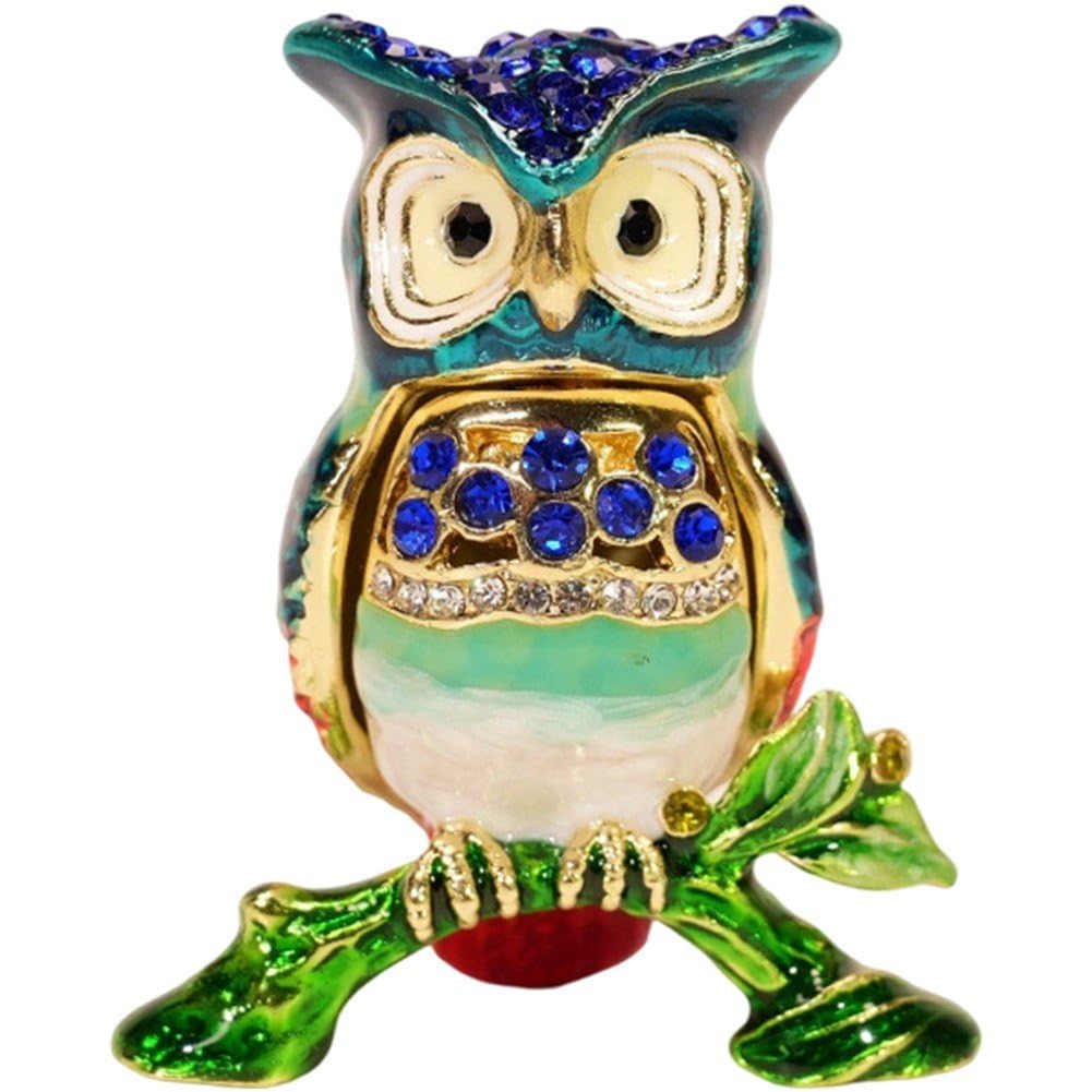 Sslvya Owl Trinket Box, Unique Mini Ring Necklace Jewelry Organizer Animal Figurine Collectible Keepsake Ornaments Home Decor