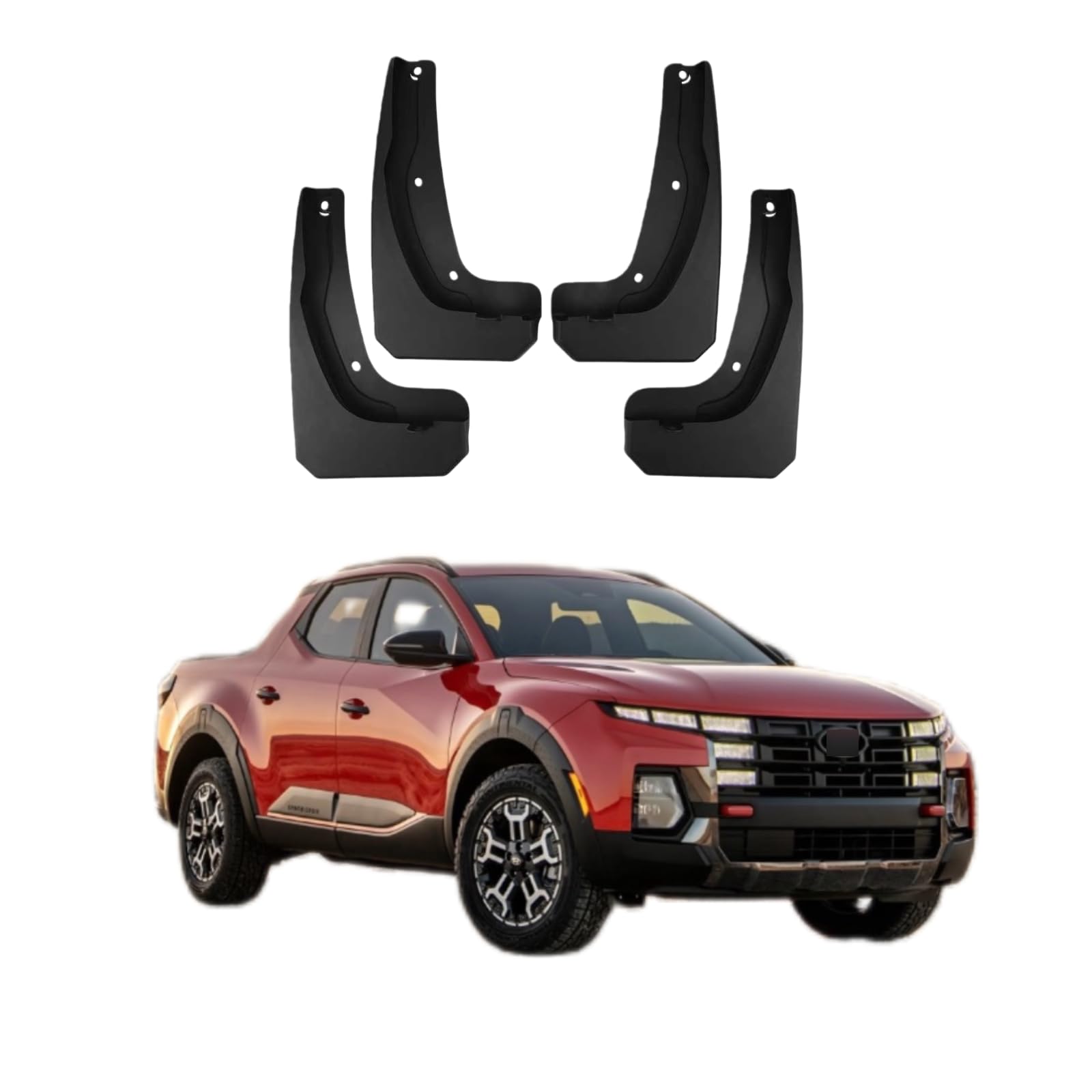No Drill Mud Flaps Splash Guards Compatible with Hyundai Santa Cruz 2022-2026(Not Fit XRT)，OEM Style Textured Black Custom Fit All Weather Exterior Accessories(4PCS)