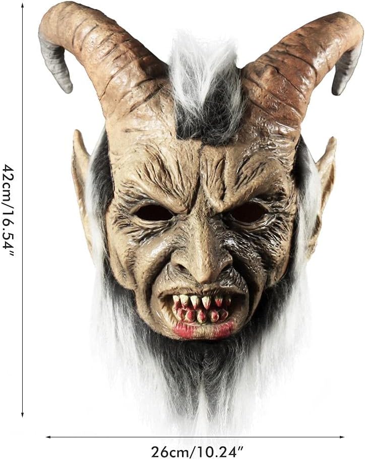 Krampus Mask Scary Halloween Mask Horror Devil Latex Mask Halloween Cosplay Party Costume Props, One Size