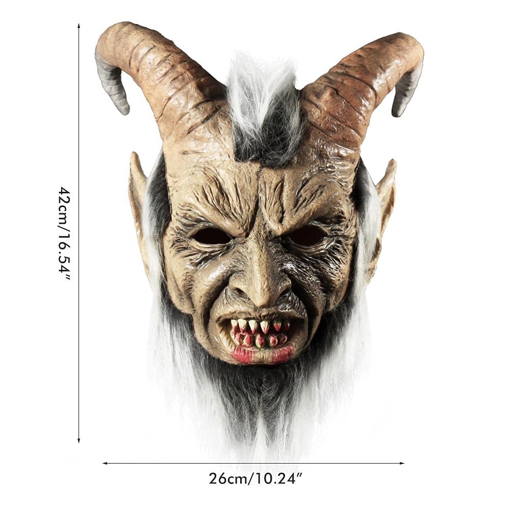 Krampus Mask Scary Halloween Mask Horror Devil Latex Mask Halloween Party Cosplay Costume Props, One Size (Black)