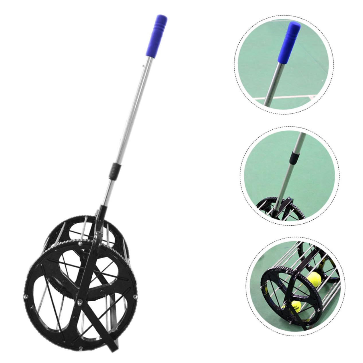 WOONEKY Cesta Recoge Pelotas Tenis Ajustable con Ruedas Capacidad Bolas para Entrenamiento Sin Agacharse
