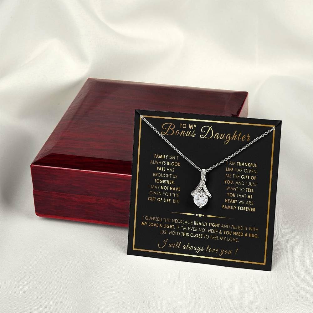 VIRAGIL Bonus Daughter Gifts: Stepdad & Stepmom Necklace, To My Bonus Daughter Necklace, LED Jewelry Box & Message Card - Image 2