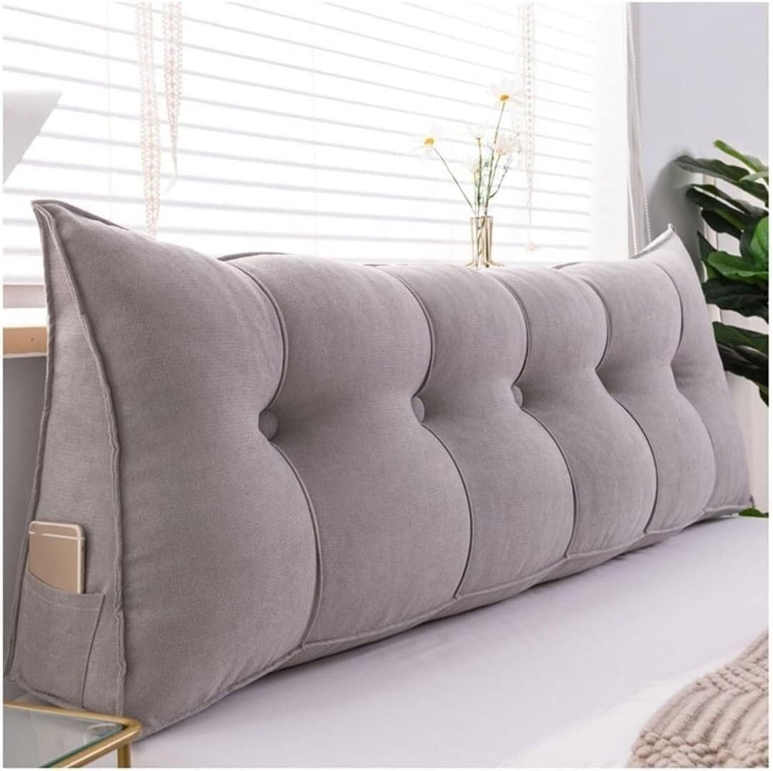Poduszka klinowa trójkątna na zagłówek, poduszka na oparcie, oparcie do czytania, poduszka klinowa do sofy z wyjmowaną poszewką(Silver Gray,200cm/78.7inch)