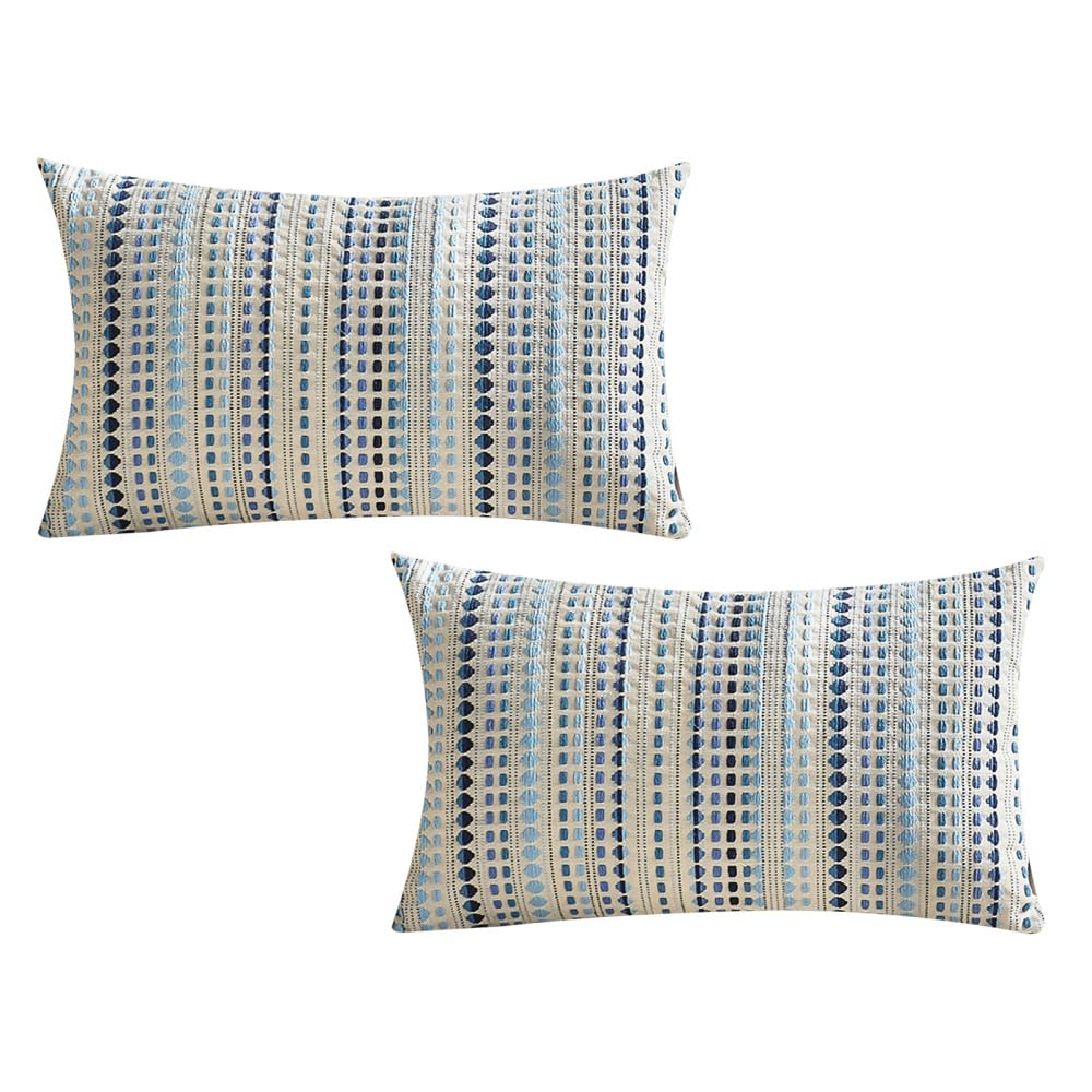 MiOYOOW Boho Throw Pillow Covers, 2Pcs Striped Textured Pillowcases Square Rectangle Decorative Cushion Covers for Sofa Couch Living Room Bedroom