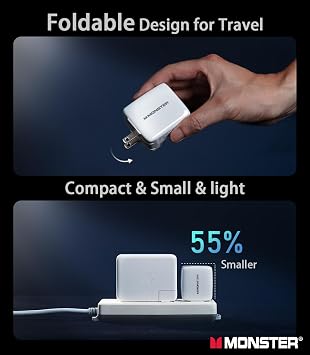 Monster 65W USB C Phone Charger 3.9 FT Cable, iPhone Charger Fast Charging Block, 2-Port PPS GaN C Chargers Fast Charging for iPhone 17/16 Pro Max/15, iPad, MacBook, Galaxy S25