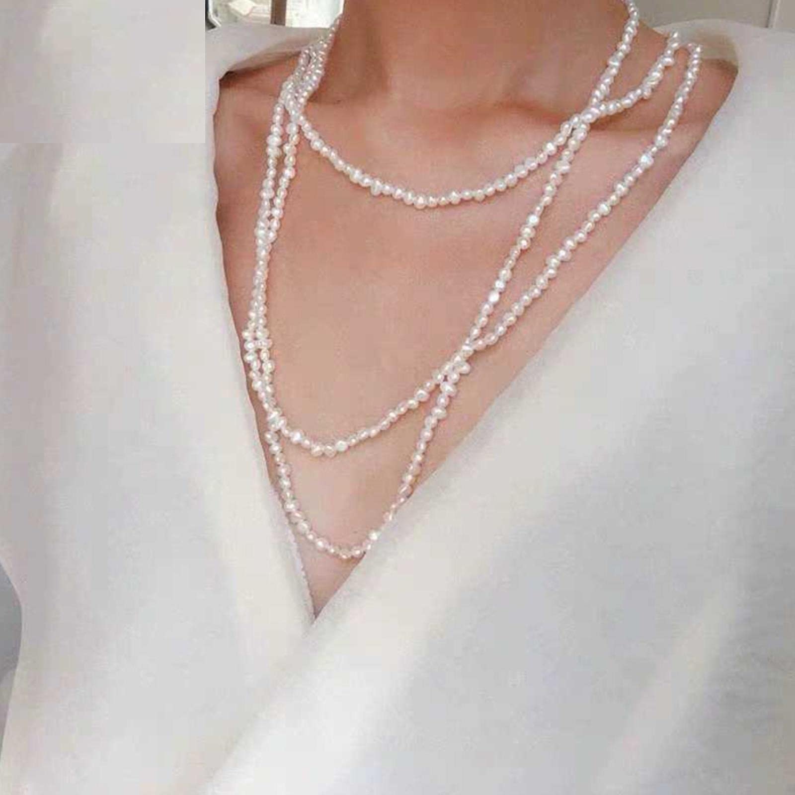Collar Largo De Perlas De Agua Dulce Naturales para Mujer, Regalo, Múltiples Formas De Llevar Joyería De Cadena De Suéter