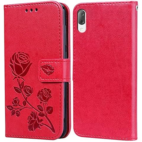 BIIULHCI for Sony Xperia L3 Case, Premium Full Protection Leather Flip Wallet Phone Case for Sony Xperia L3 Cover Silicone Shockproof Bumper Red Cover