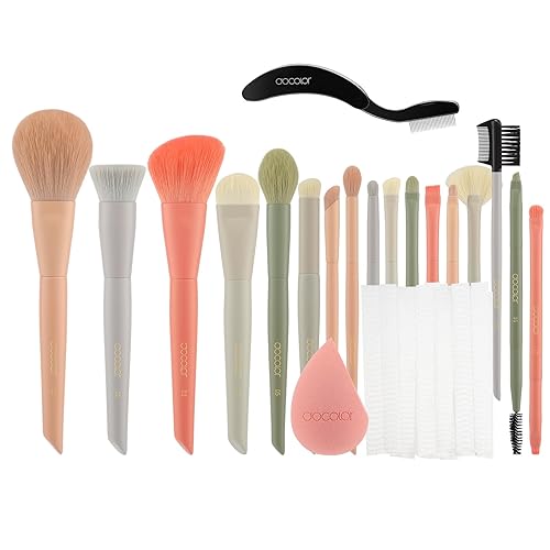 Docolor Juego de 17 brochas de maquillaje Morandi con bolsa de maquillaje y esponja de maquillaje y protector de brochas + separador de peine de