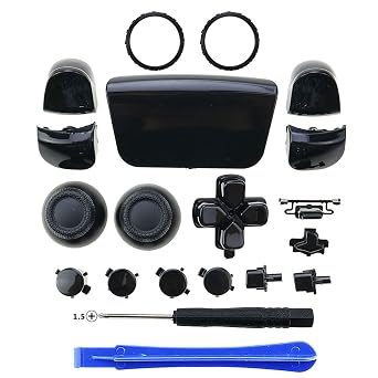 NSlikey Chrome ABXY Dpad Triggers Buttons Replacement Button Mod Kit +Accent Rings with Tool for Sony PS5 Controller Chrome Black
