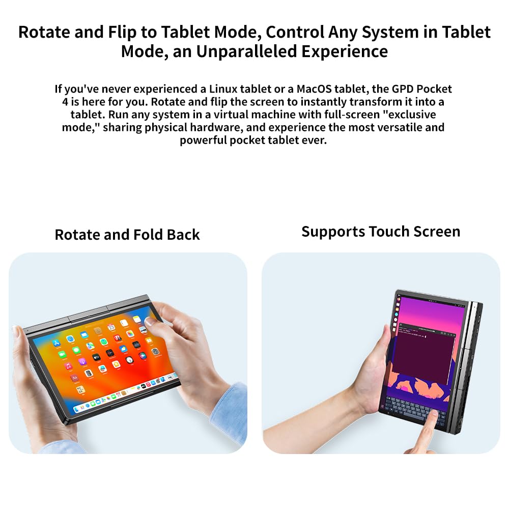 Cutesliving GPD Pocket 4 Mini PC, AMD Ryzen 7 8840U, Radeon 780M, 16GB RAM 1TB SSD, 8.8" 144Hz Display, Modulare Handheld per Ingegneri e Gamer