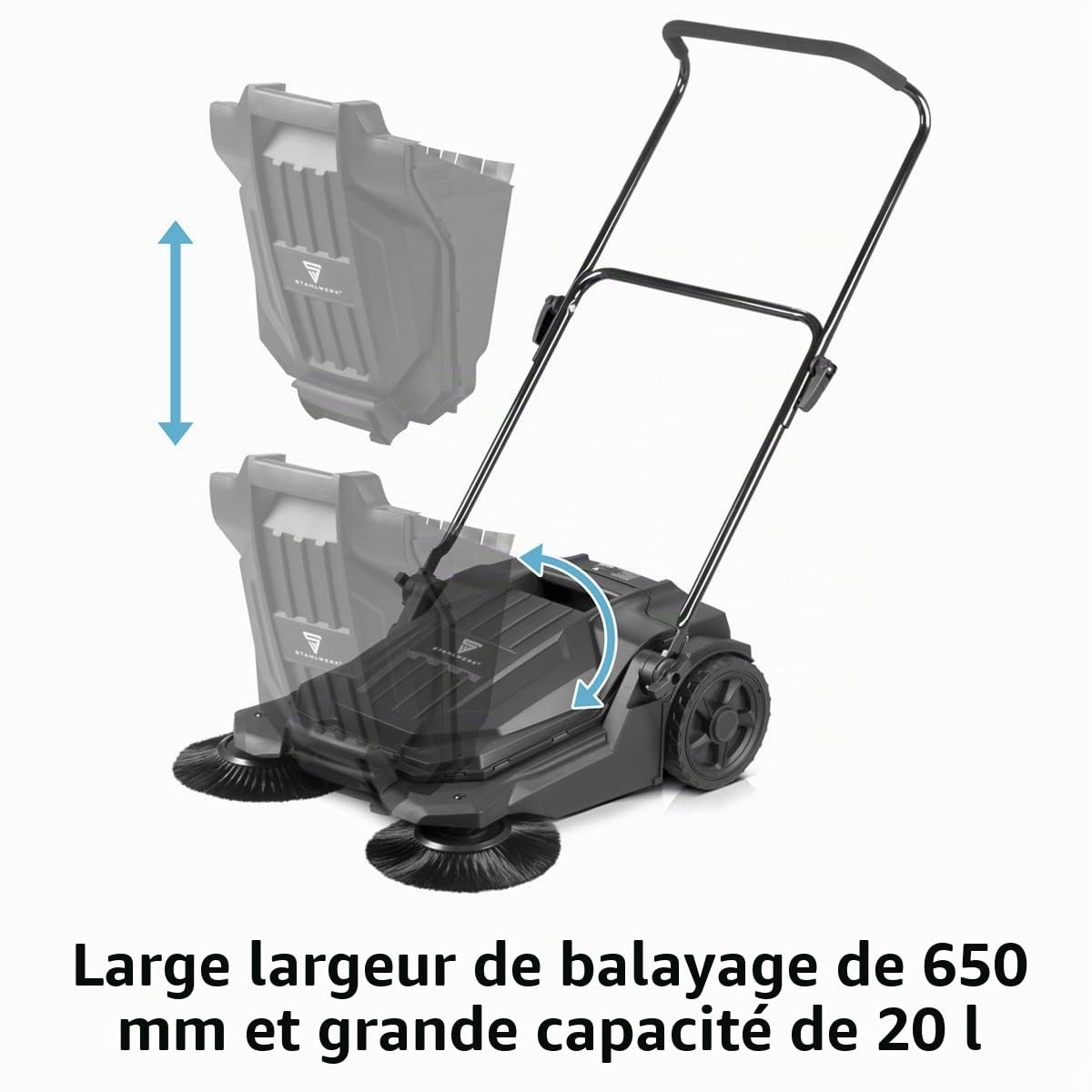 STAHLWERK SL-20 ST Balayeuse manuelle avec largeur de balayage de 650 mm et capacité de 20 l | Balayeuse manuelle avec 2 brosses