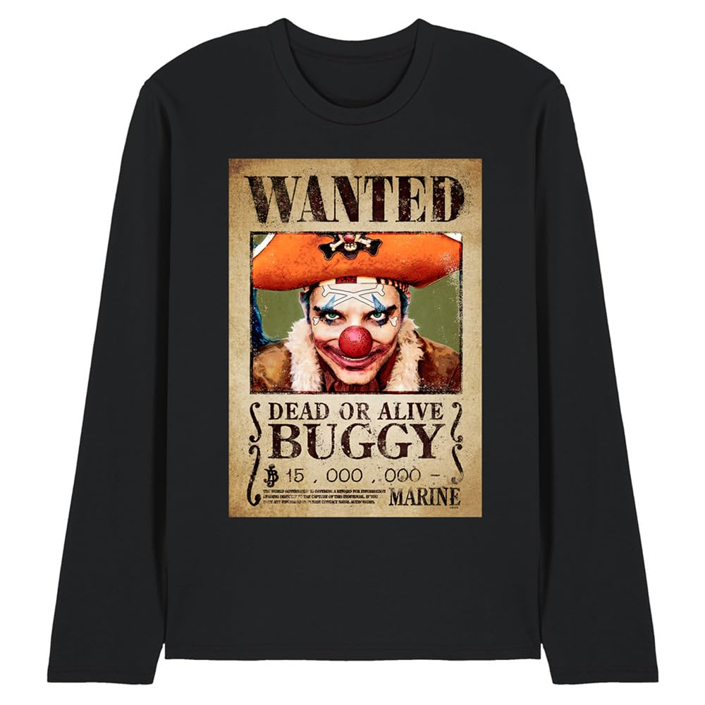 One Piece Buggy The Clown Pirate Wanted Poster Unisex Long Sleeve T-Shirt, Black, Medium