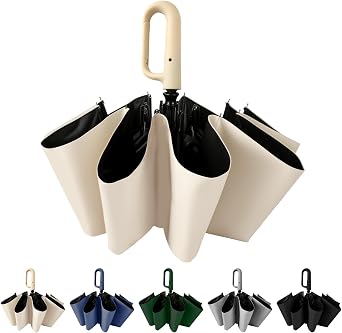 Carabiner Handle Travel Umbrella, Auto Open Close | 10-rib frame, 41.7-inch canopy, and 14.9-inch folded size for backpacks, cars, commuting, and travel.