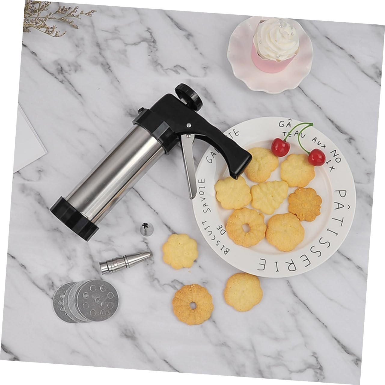 Herramienta de Moldear Galletas de Acero Inoxidable Boquillas y Placas para Repostería Casera Máquina Manual para Hacer Galletas y Decorar Pasteles para Cocina y Reutilizable