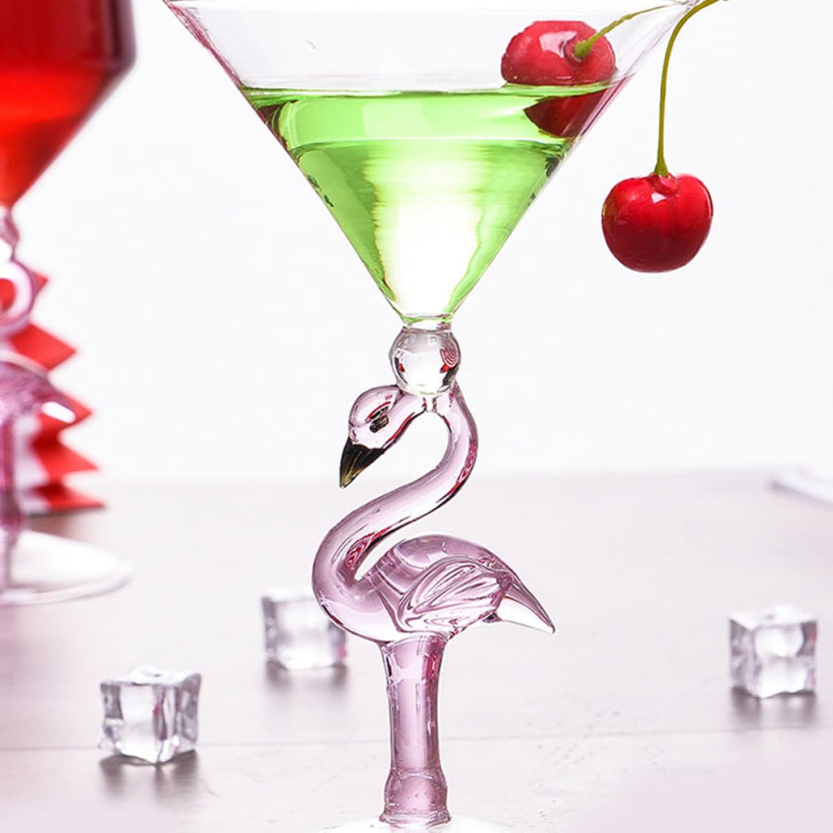 DOITOOL Copas de Vino Rosa Diseño de Flamenco Juego de 2 de Vidrio Resistente al Desgaste de 200 Ml para Fiestas y Restaurantes