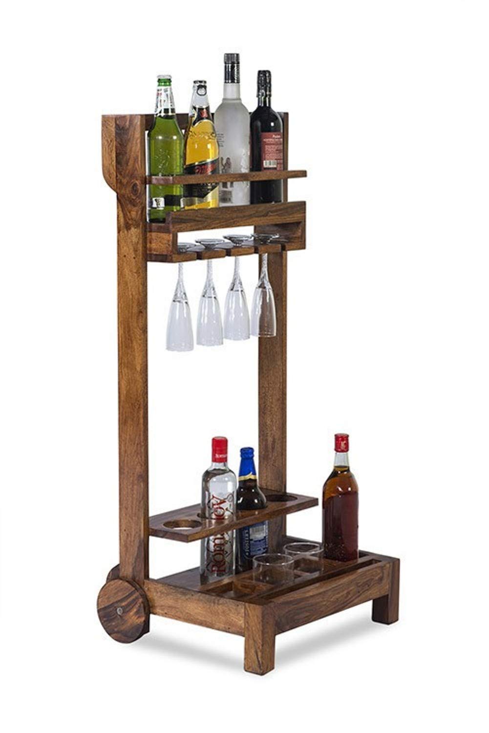 OGNIJA Sheesham (Rosewood) Wood Bar Trolley | Wooden Wine Trolley | Brown Finish 1