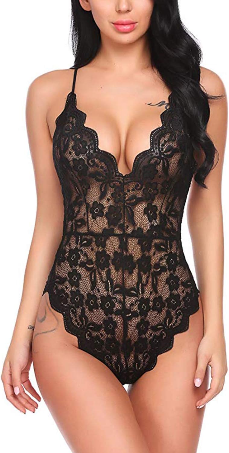 AIYUE Sexy Lace Deep V Lingerie for Women Teddy Underwear Mini Bodysuit One Piece Nightwear