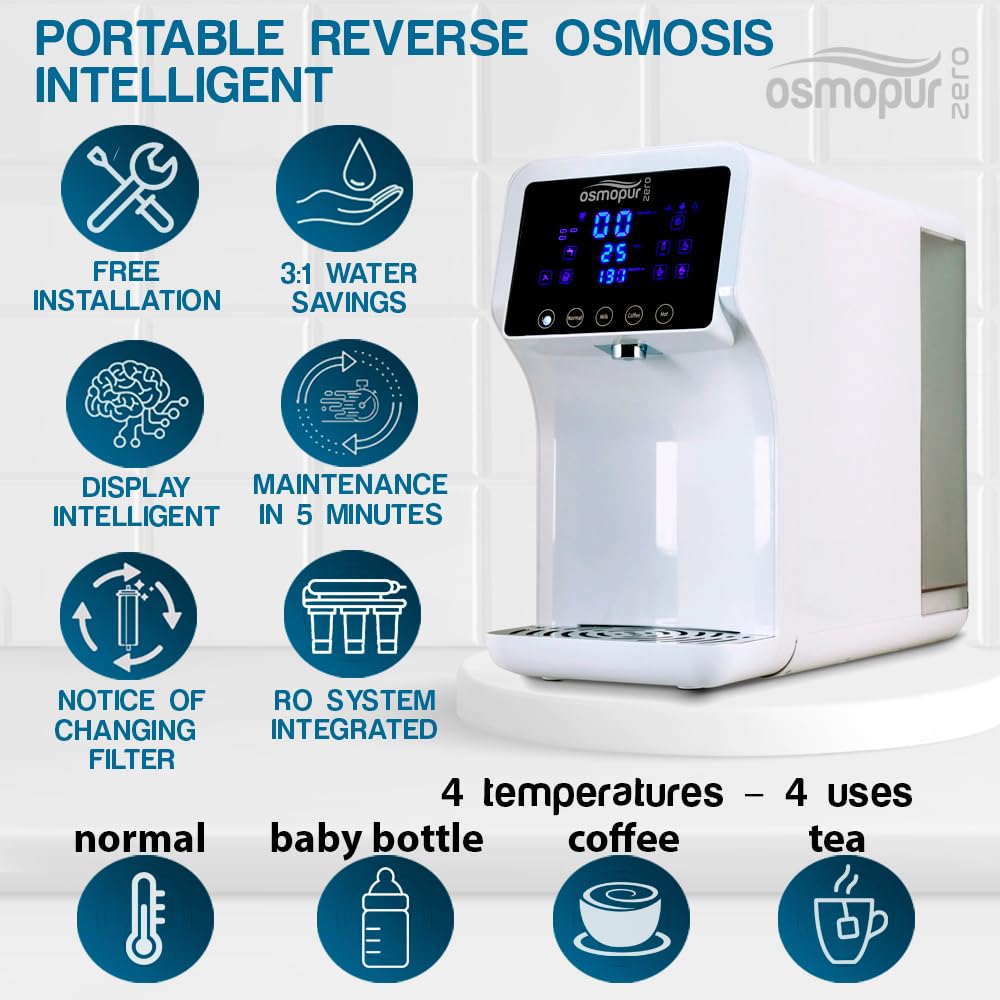 Osmopur Zero - Dispenser di acqua portatile con osmosi inversa, 4 temperature, senza installazione
