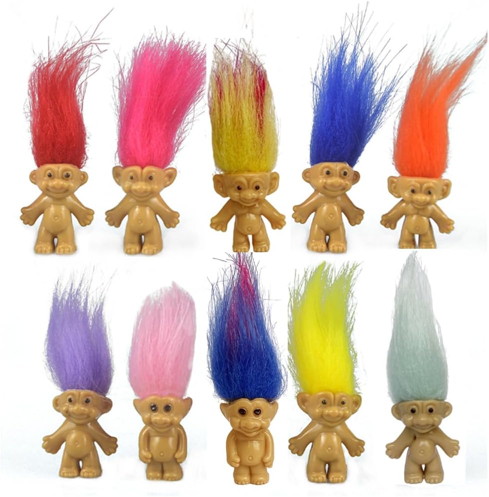 Mini Troll Dolls Various Hair Color Vintage Troll Dolls Action Figures 3cm Chromatic Enchanting Cute Little Boys Collection School Project Crafts Party Gifts 10pcs