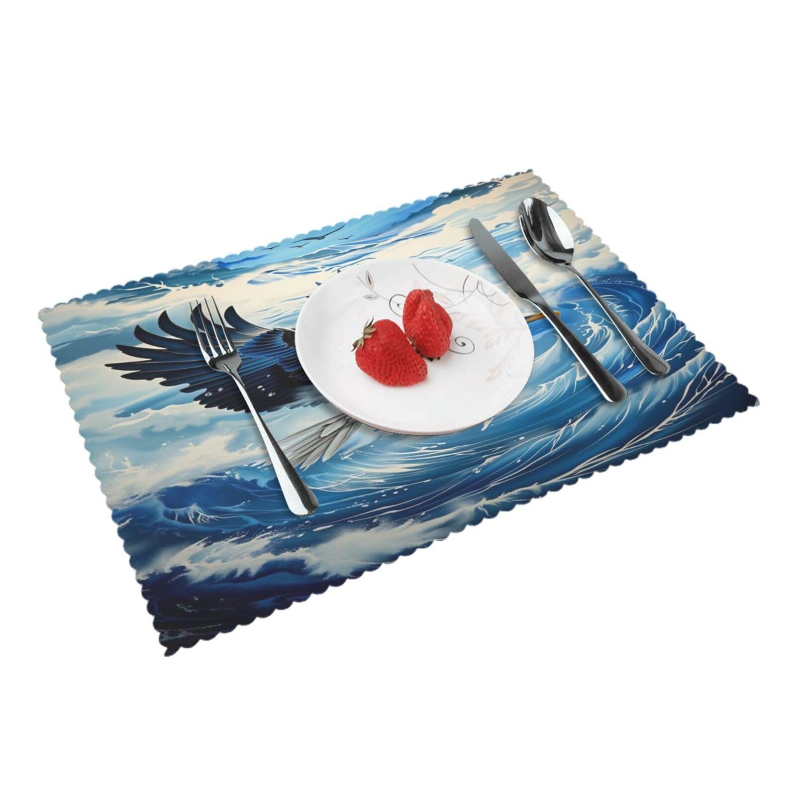 Eagle Soaring Sky Waves Placemats Set of 4 Print Table Mats Place Mats Table Decor for Kitchen Dining 12X18 in