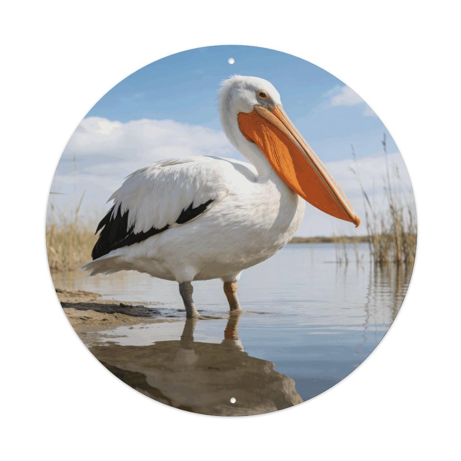 LZQPOEAS Pelican Round Aluminum Wall Art Sign, Metal Indoor Wall Decor with Holes, Durable Circular Aluminum Plaque for Home, Bar, Cafe, Living Room, And Office Decoration
