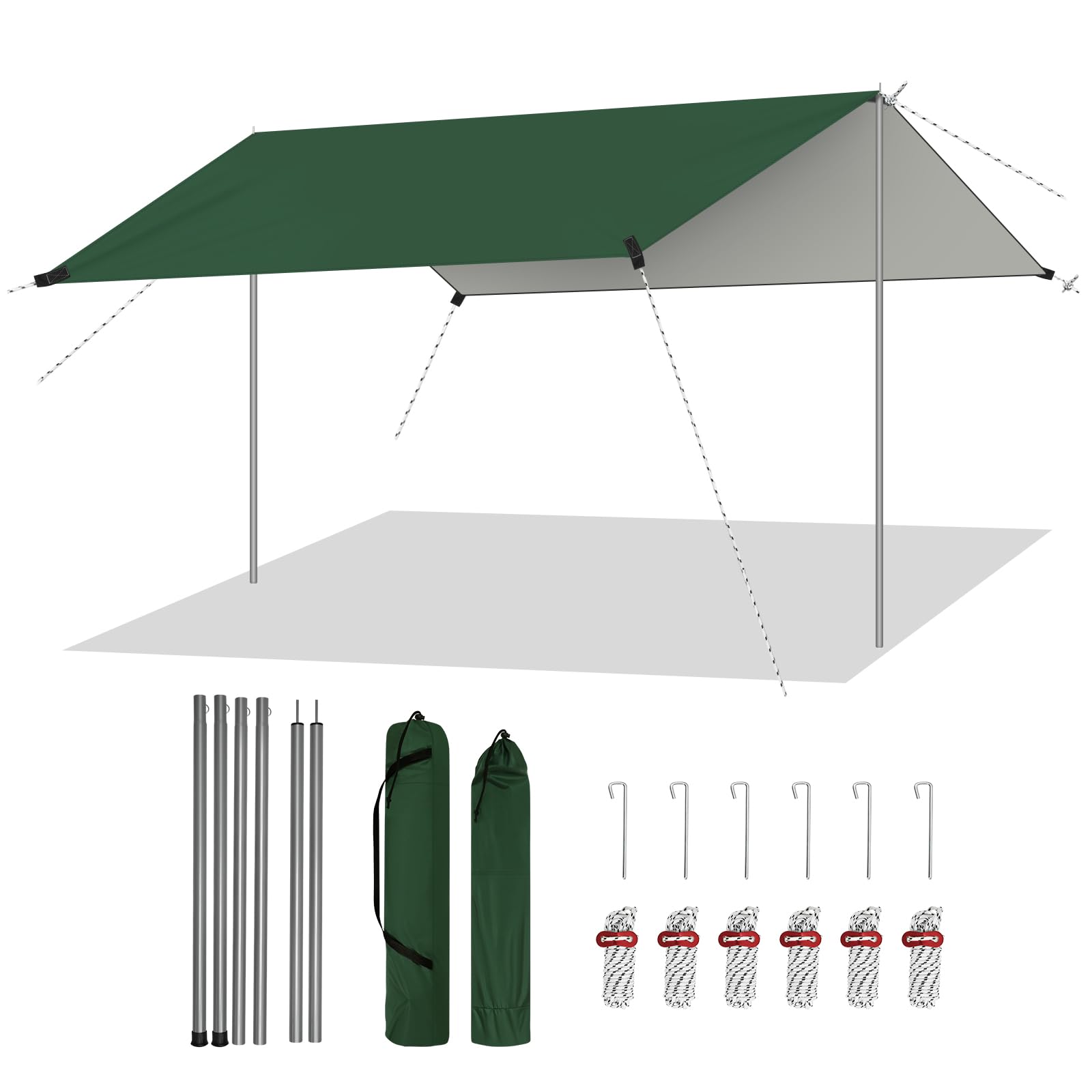 WOLTU Zeltplane Wasserdicht, Tarp mit Stangen Ösen, Camping Plane Sonnenschutz Ultraleicht, mit Windenseilen Erdnägeln Aufbewahrungstaschen, für Picknick Wandern