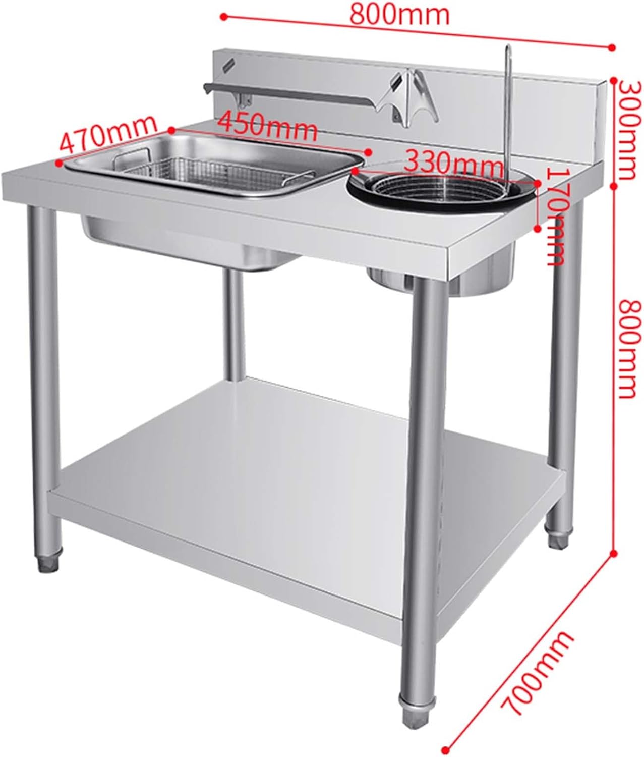 Breading Table Fried Chicken Fish Food Prep Station, Stainless Steel Breading Table, with Stainless Steel Containers and Baskets, for Fried Food, Chicken Thighs, Chicken Nuggets, Donuts