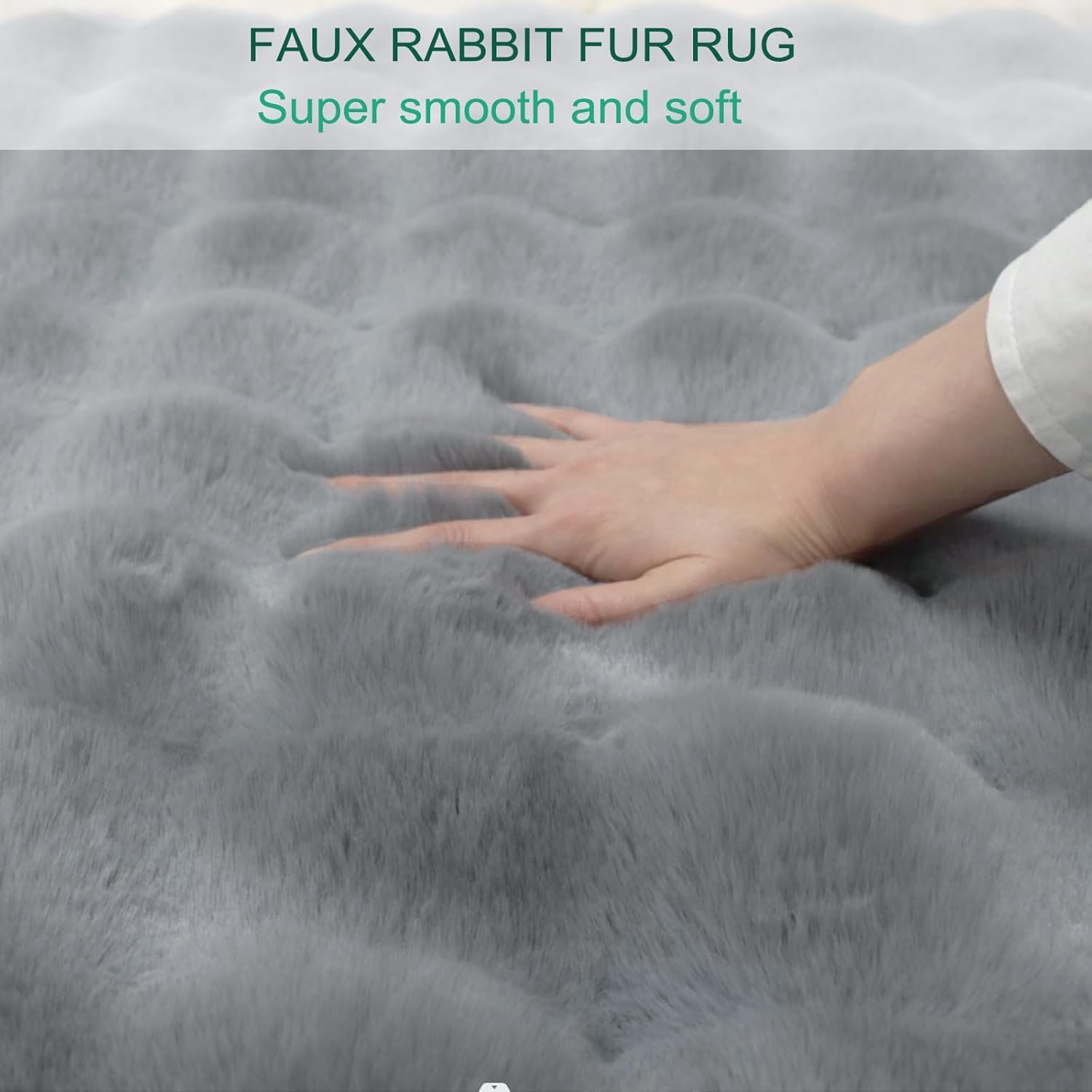 Woolous Gray Rabbit Fur Rug 4x6 ft - Ultra Soft Bubble Fur Area Rug, Plush Shaggy Carpet for Bedroom & Living Room, Non-Slip Fluffy Nursery Rug, Washable Aesthetic Room Decor (Cloud Gray)
