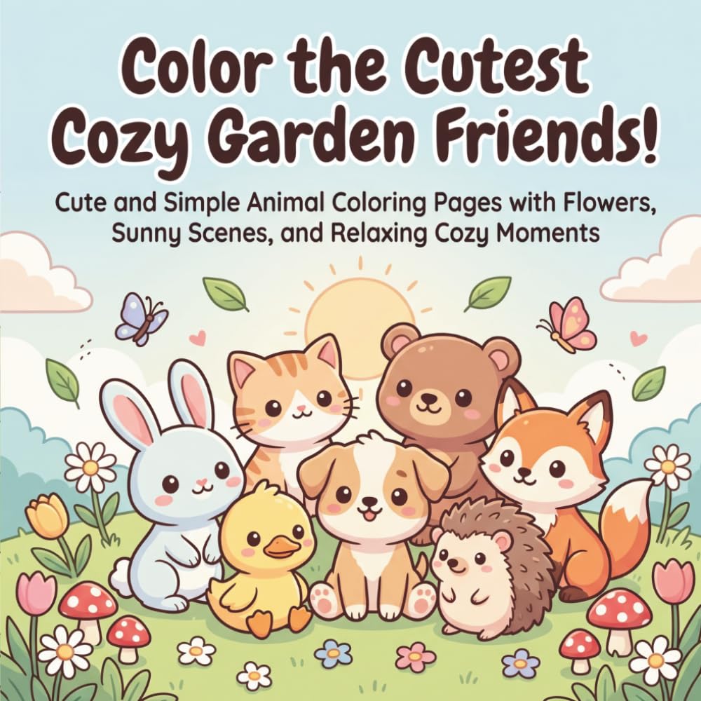 Color the Cutest Cozy Garden Friends!: An 8.5 x 8.5 Inch Cozy Animal Coloring Book with Cute Garden Scenes, Bold Easy Designs, and Relaxing Pages for Kids, Teens, and Adults