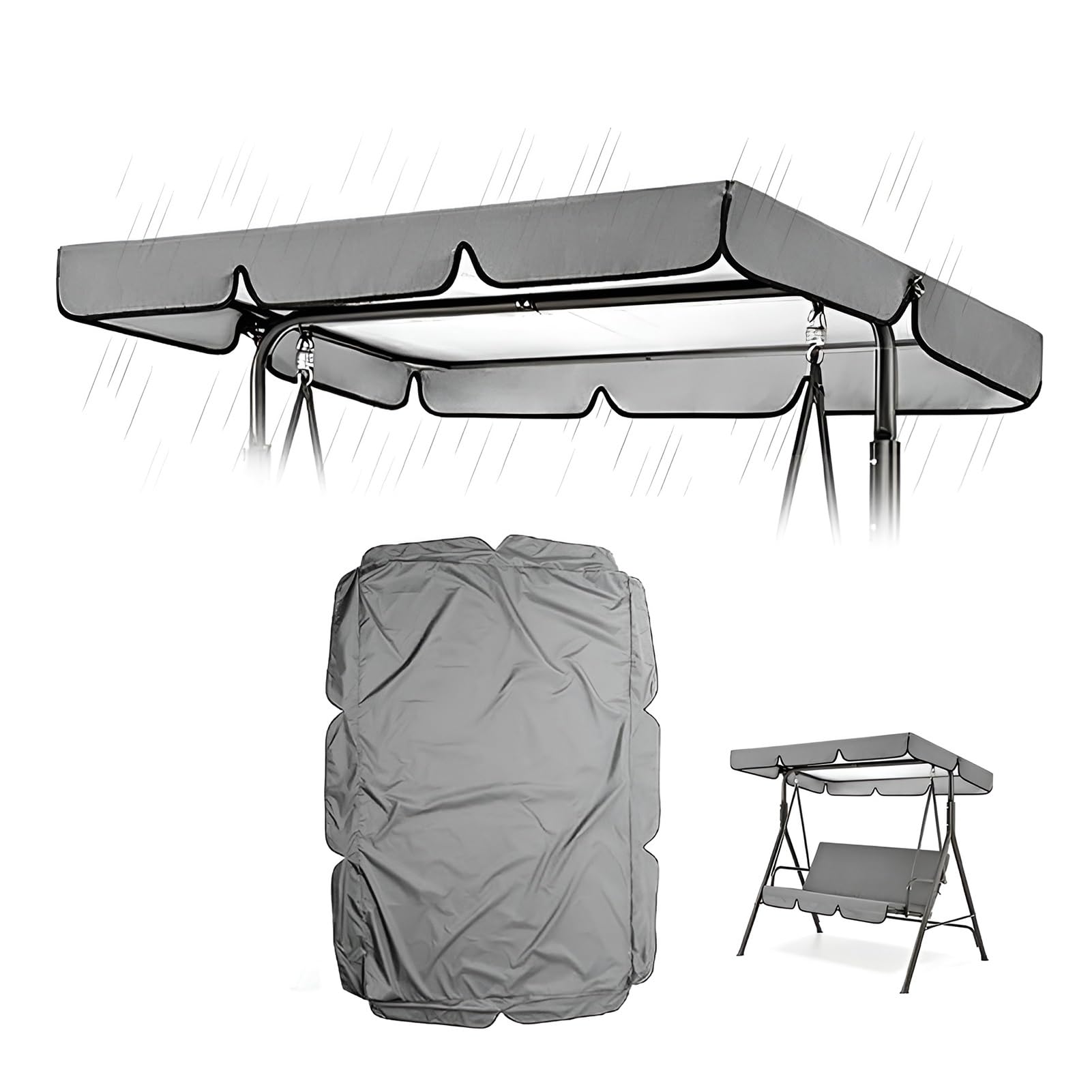 Toit de Rechange Gris pour Balancelle de Jardin Terrasse ou Patio 2/3 Places, Toile de Rechange pour Balancelle Extérieur Imperméable et Anti-UV(249x185x18cm/98x73x7in)