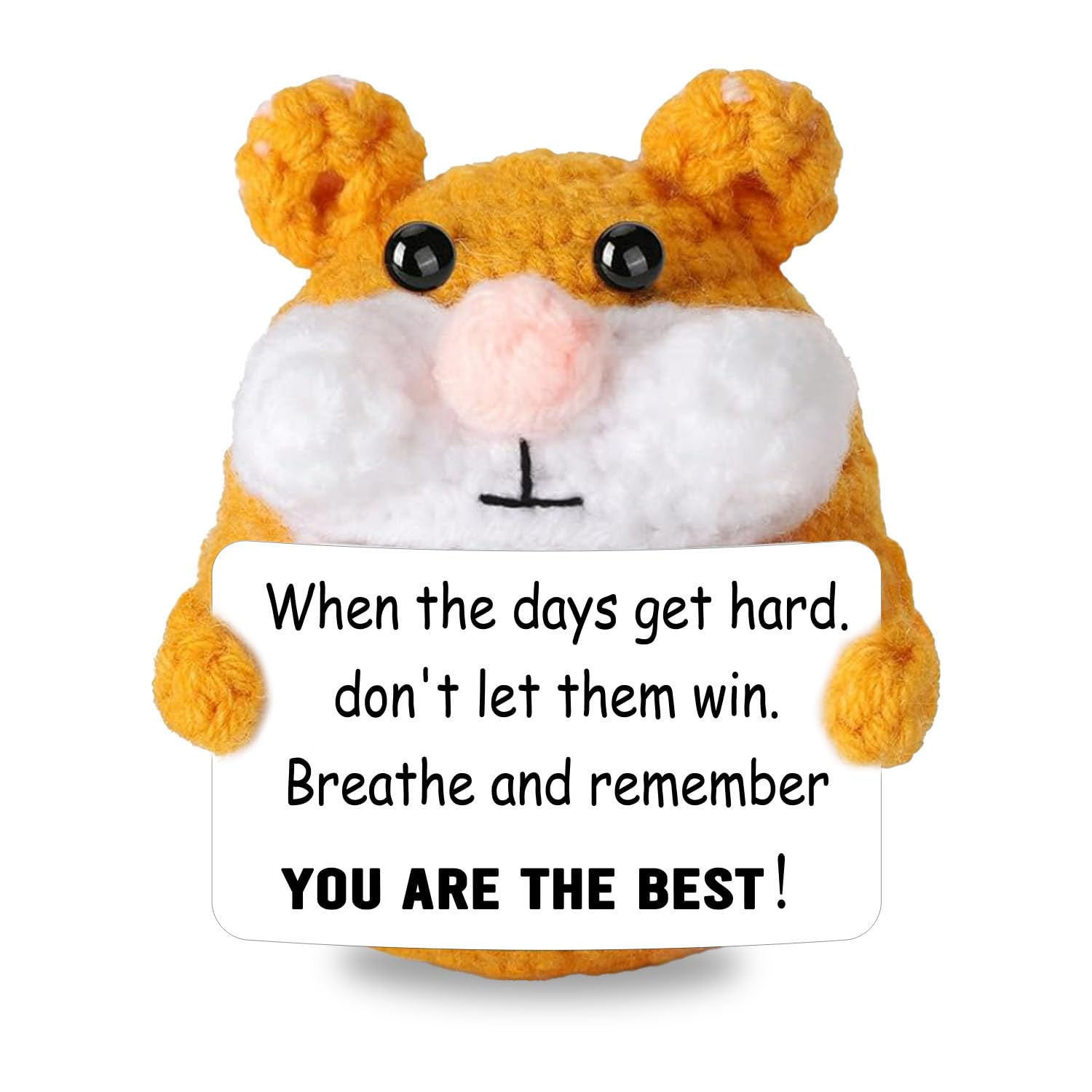 Emotional Support Funny Hamster Plushies Positive Crochet Hamster with Card Inspirational Handmade Knitted Animals Cute Stuff Unique Gifts