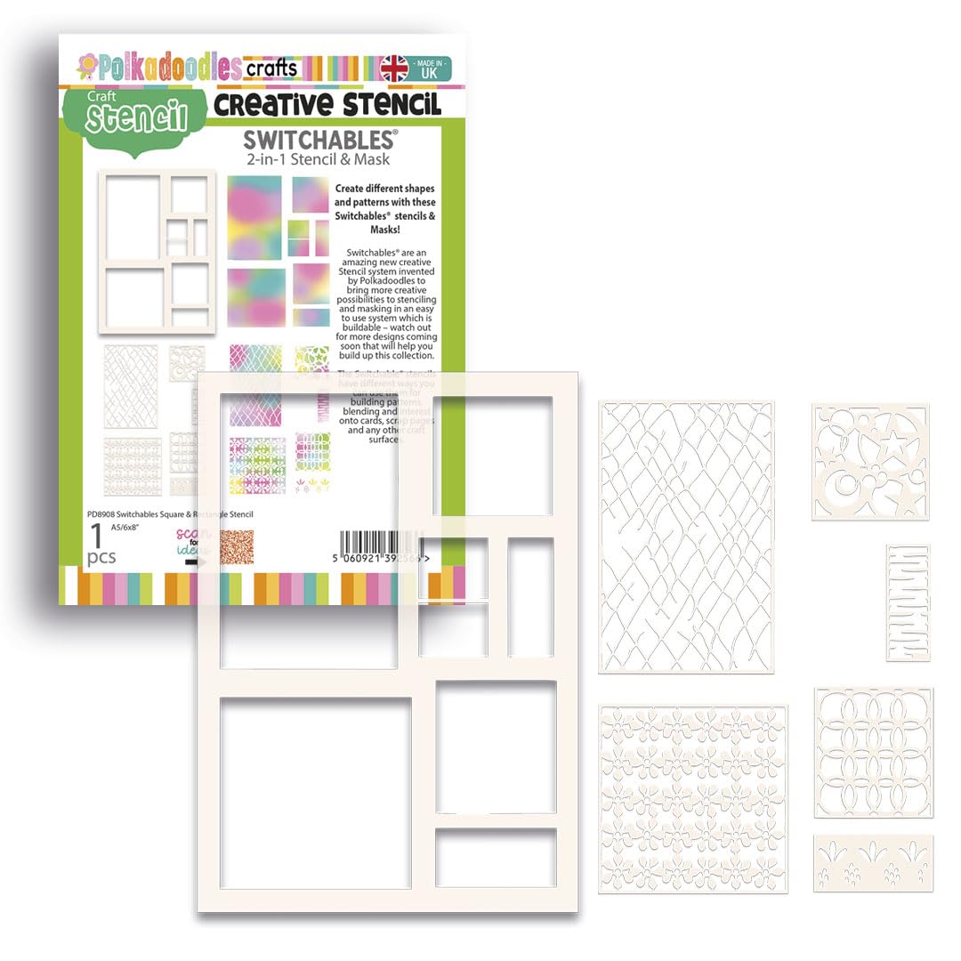 Polkadoodles Switchables Squares & Rectangles Stencil, White