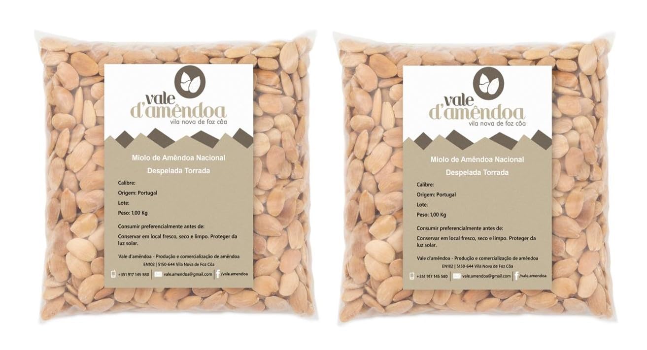 Almendra Sin Piel TOSTADA de Portugal 2kg | Ideal para Dieta Vegana, Vegetariana, Keto, Paleo y Macrobiotica | Perfecta para Transformar en Harina, Crema y Bebida de Almendras, de Vale D'Amendoa