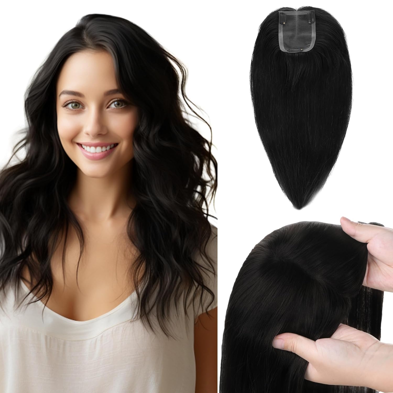 20-Inch Clip Hair Topper for Women Thinning Hair Nature Black Hair Extensions Wig-image-46