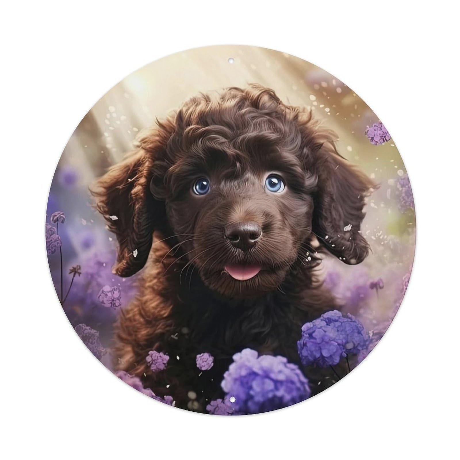 Animal Artwork Poster Labrador Poodle Vintage Metal Tin Sign Plaque Wall Decor for Cafe, Club, Garden Round Metal Poster 8x8Inch