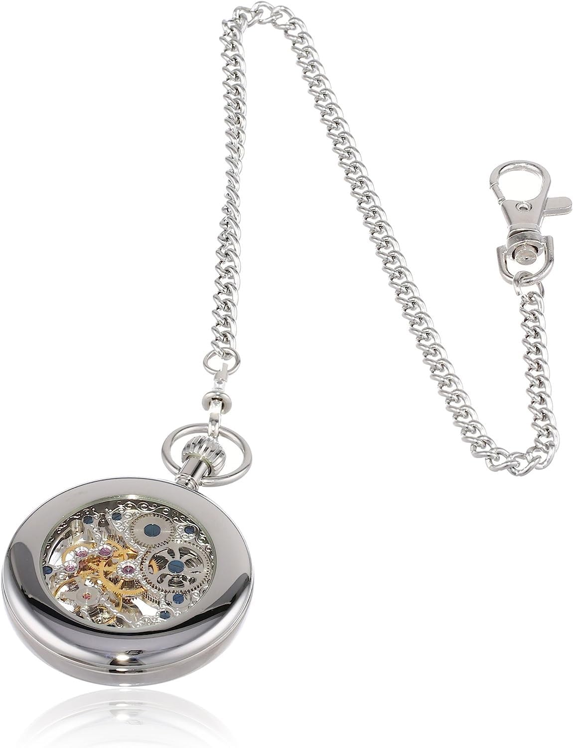 Charles Hubert 3816-W Men's Pocket Watch, Mechanical Hand Winding, Skeleton, Silver