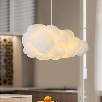 Cloud Pendant Hanging Light Fixture, Modern Fluffy Ceiling Lighting Chandelier, White Lamp Shade Lampshade for Children Girls Kids Living Room (50cmx25cm)