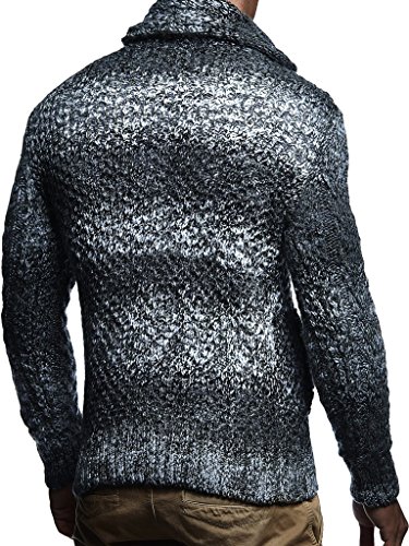 Leif Nelson LN20738 Men's Knitted Turtleneck Cardigan with Faux Leather Accents4