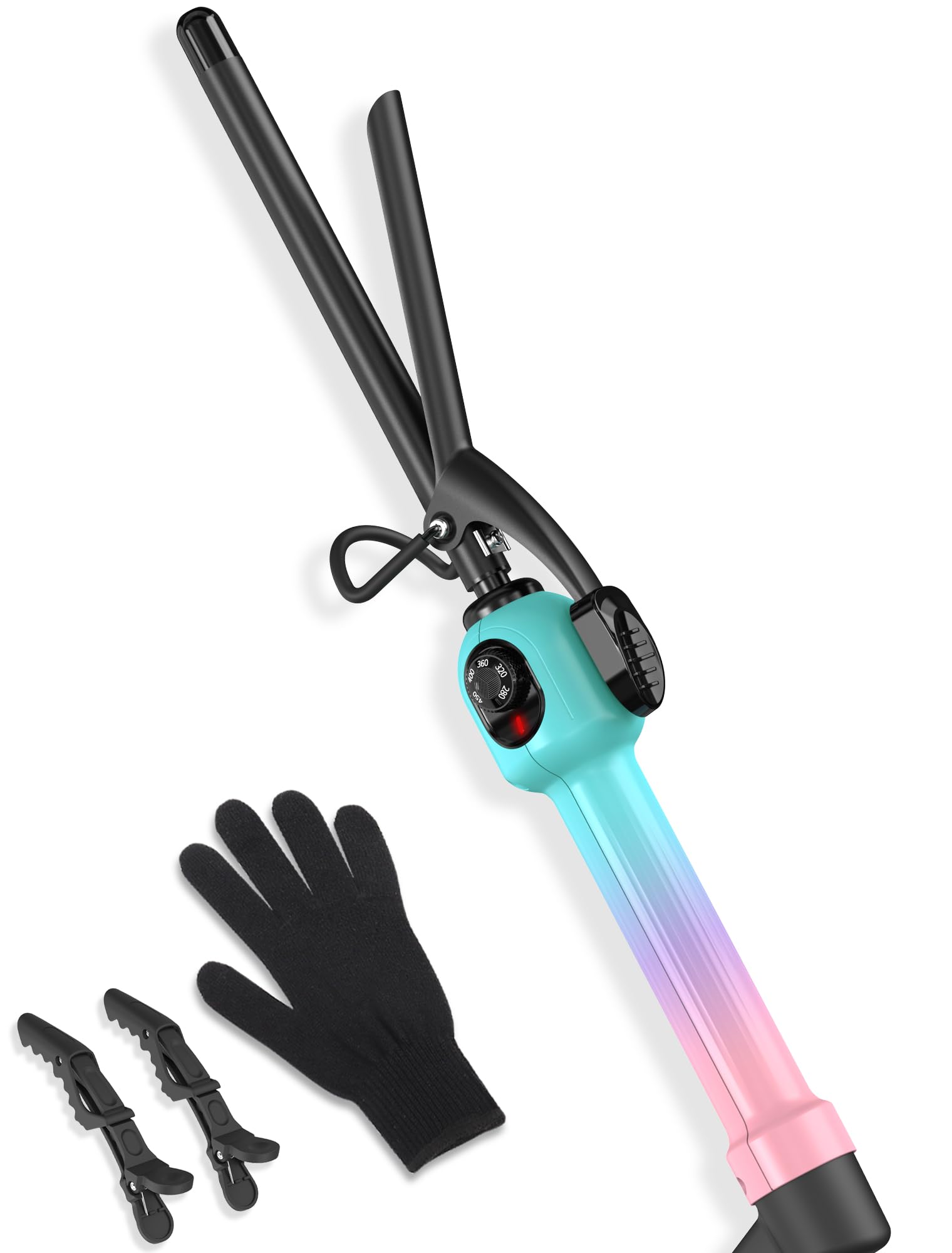 1/2 Inch Ceramic Small Curling Iron for Short Hair, 280-450°F Temp Dial