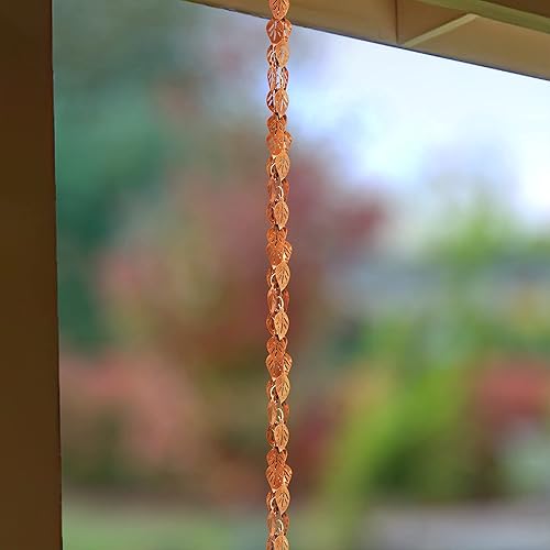 Vista 4 de Monarch Rain Chains Pure Copper Cascading Leaves Rain Chains for Gutters – 8.5 ft Decorative Rainchain Outdoor Durable Heavy Duty Gutter Chain Pure
