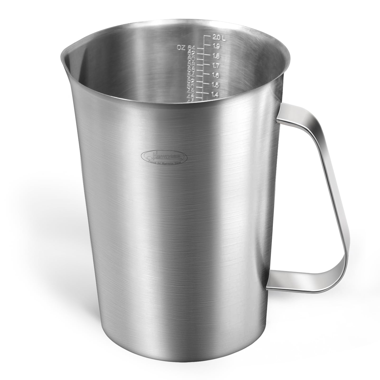 Newness Misurino con 3 unità di misurazione (ml, once e tazze), in acciaio inossidabile, con marcature e manico 2000 ML (64 OZ, 8 Cup) Silver