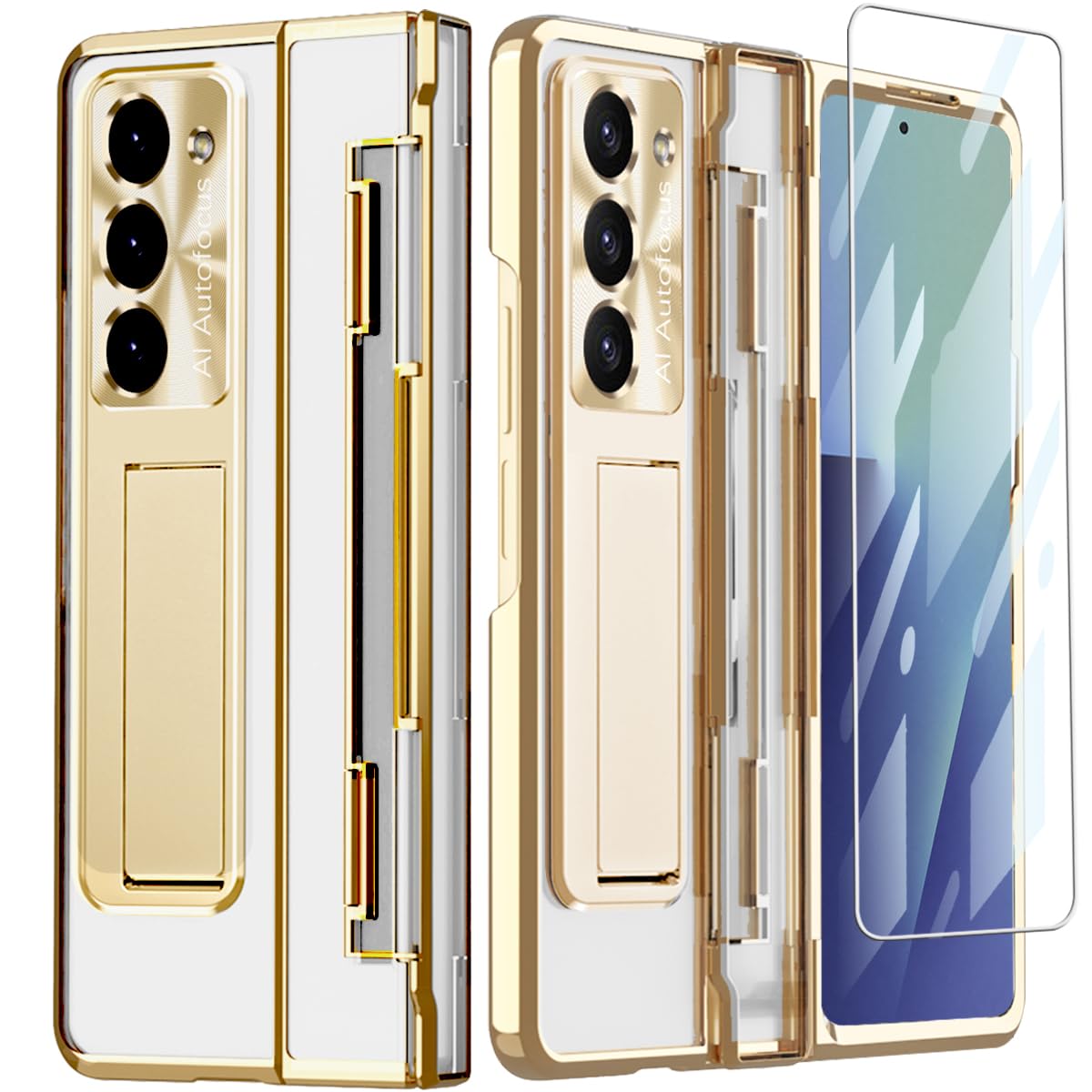 YQODSZ for Samsung Galaxy Z Fold 7 Case with Hinge Protection, All-Inclusive Integrated Hinge Cover Built in Screen Protector Kickstand Crystal Clear